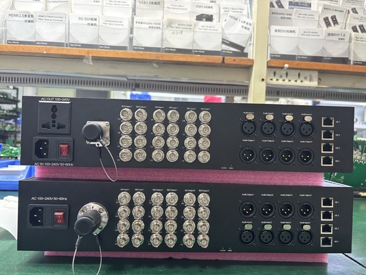 China 12-Channel 12G-SDI Fiber Optic Converter + 4CH XLR Balanced Audio + 4CH 1GB Ethernet, With SMPTE Fiber Connector to Transmit supplier